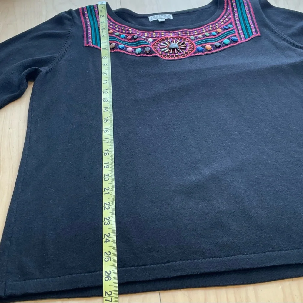 Joseph A. Bohemian Blouse Size XL Black Beautiful Embroidery Beaded 3/4 Sleeve - Picture 10 of 11